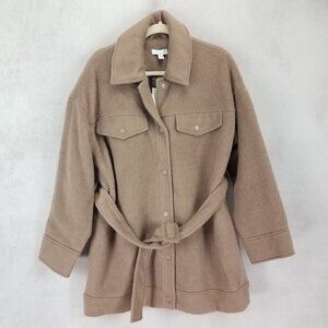 NEW TOPSHOP 6 Clara Shirt Jacket Shacket in Mink Coat Brown NWT $140